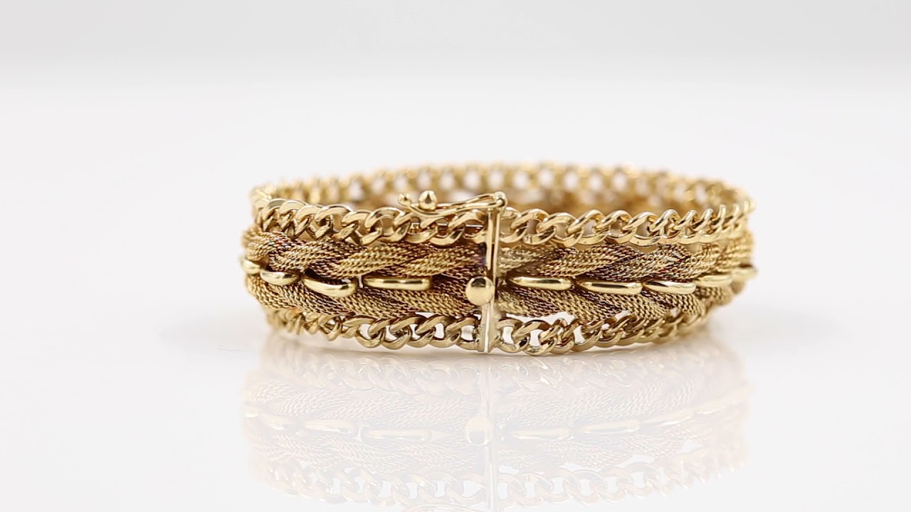 Vintage Woven and Chain-Link 14k Gold Bracelet