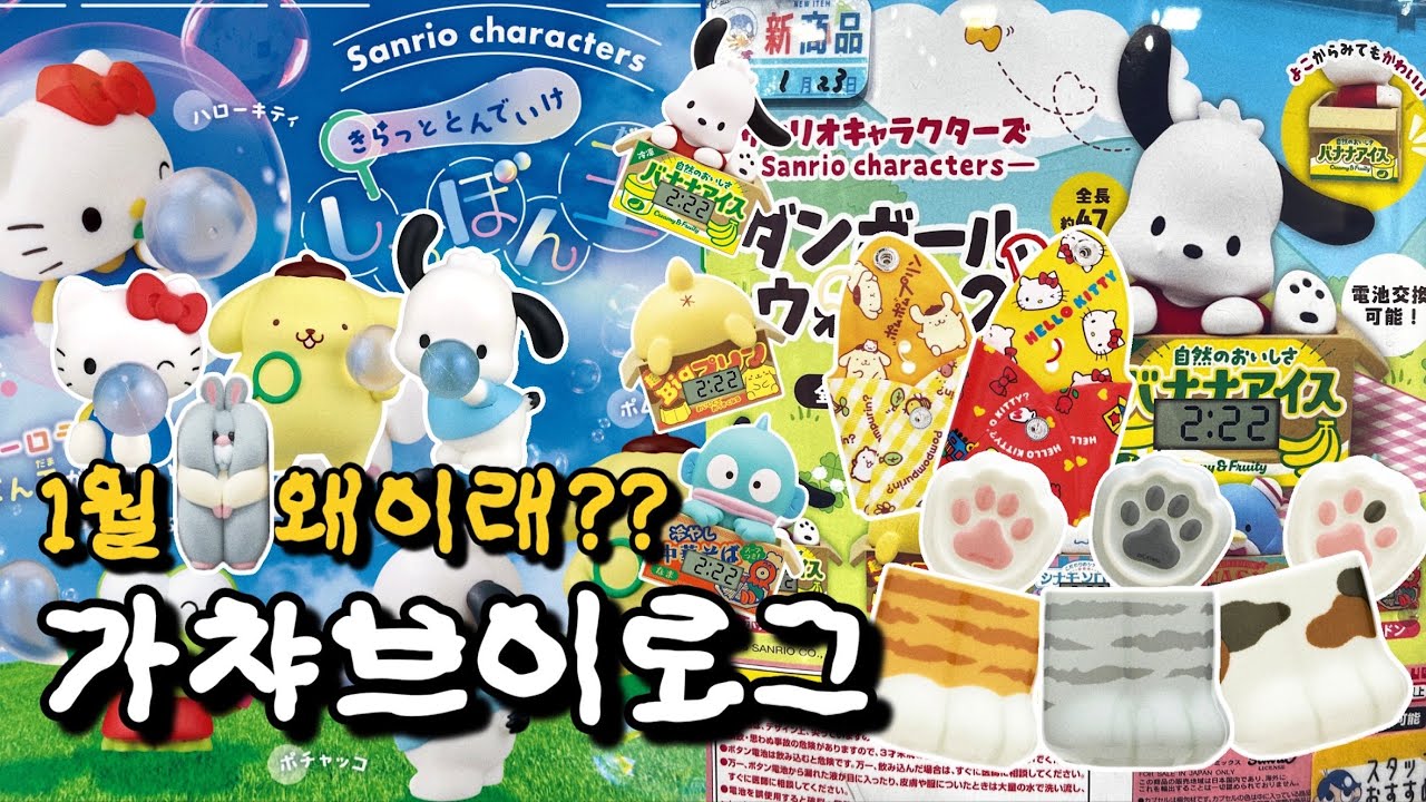 1월 가챠 브이로그👀돌릴거 왜이렇게 많지???🔥(비눗방울 산리오🫧, 상자시계 산리오⏰, 고양이발 술잔🐾, 책장 햄스터🐹)