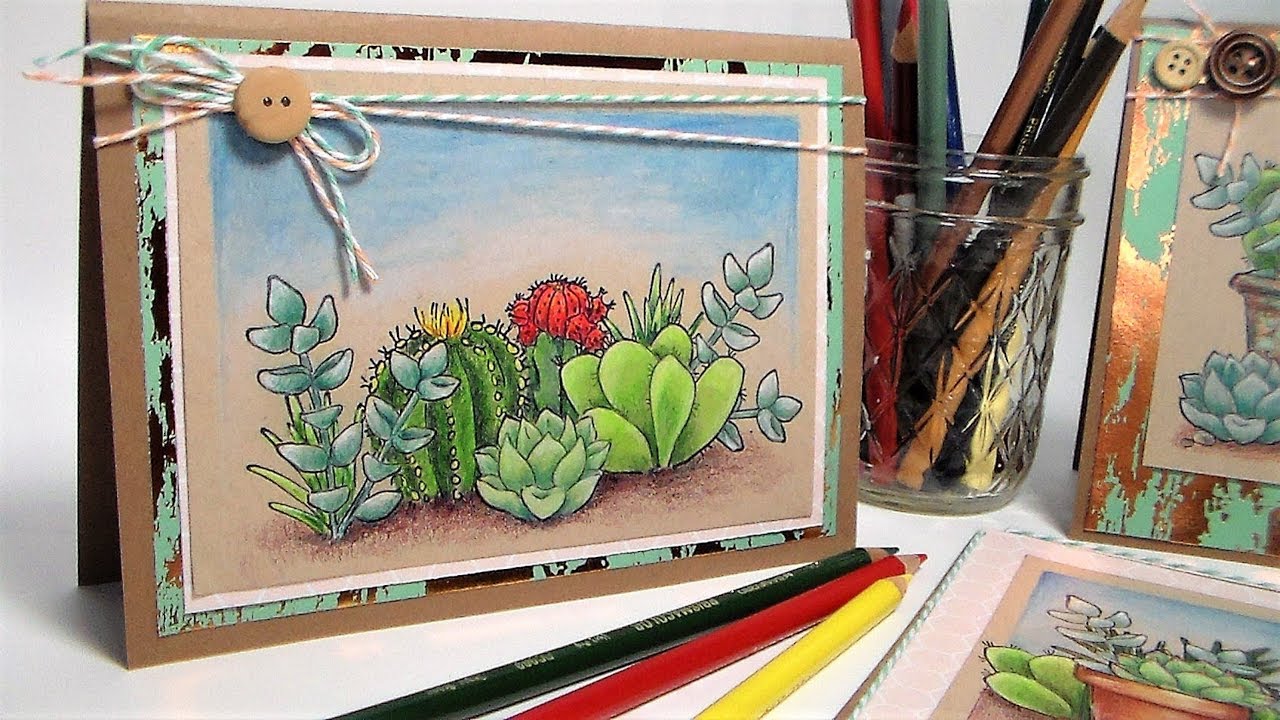Succulent Scenes! {Colored Pencil Tutorial & New Line of Stamps by ME