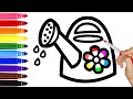 How to draw a watering can and color glitter for kids