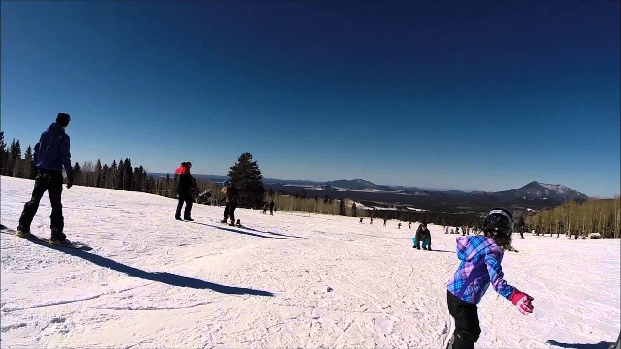 Rylee's First Snowboarding Experience AZ Snowbowl 5 year old girl