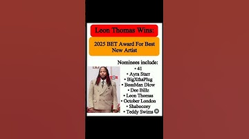 Thumbnail of Leon Thomas Wins 2025 BET Award for Best New Artist! 🌟🎶:#LeonThomas #BETAwards2025 #BestNewArtist