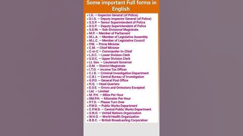 Most Important full Form / full Form /PM/CM/MP/MLA/IS/PCS/DM/SDM/#full form #shortsviral#part -2