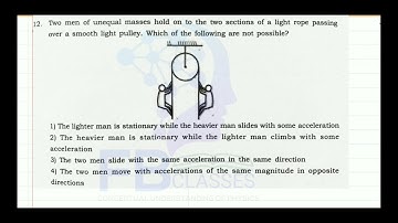 Two men of unequal masses hold on to the two sections of a light rope passing over a smooth light