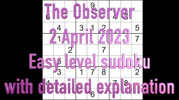Sudoku solution – The Observer sudoku 2 April 2023 Easy level