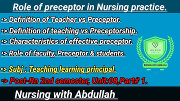 Role of preceptor in Nursing practice in urdu| Post-Rn 2nd semester| Unit#8, part#1| TLP |