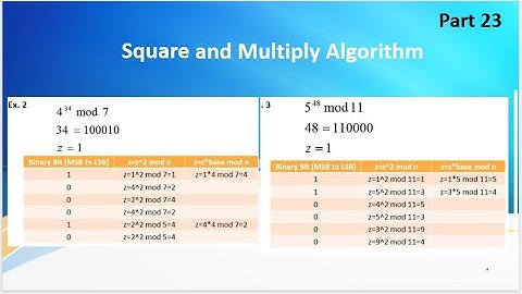 CSS Video 23: Squqre and Multiply Algorithm, Base^e mod n Exponent Calculation