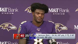 Lamar Jackson reacts to a Week 4 loss against the Cleveland Browns