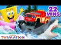 Blaze  spongebob rescue toys from sharks  20 min compilation  toymation
