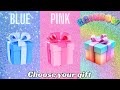 Choose your gift  3 gift box challenge 2 good  1 bad  blue pink  rainbow chooseyourgift