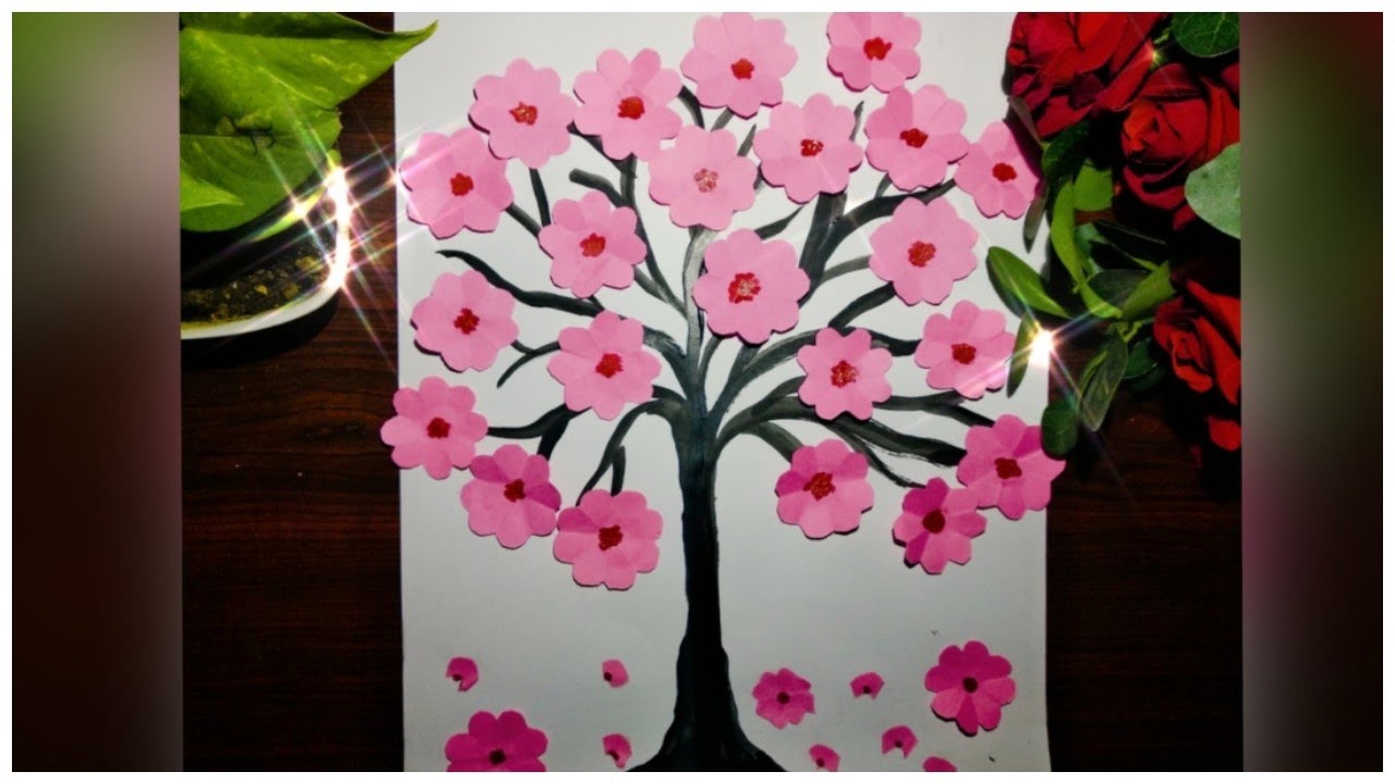 Paper flower tree making ideas /handmade craft/paper craft /How to make