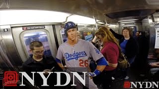 Chase Utley cardboard cutout rides NYC subway to Citi Field