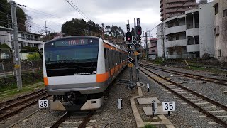 753T E233系 H49編成 各駅停車青梅行が青梅駅新ホーム4番線に入線するシーン