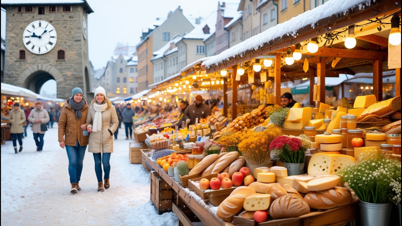Authentic Local Swiss Organic Market | Morning Walking Tour in Switzerland 4K