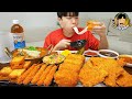 Asmr mukbang  escalope de porc au fromage crevette frite kimchi recette  manger