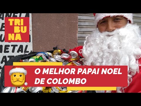 Papai Noel junta latinhas o ano todo para fazer natal de Colombo