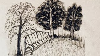 How to draw  a Bench in the park Landscape |forest | beauty tree