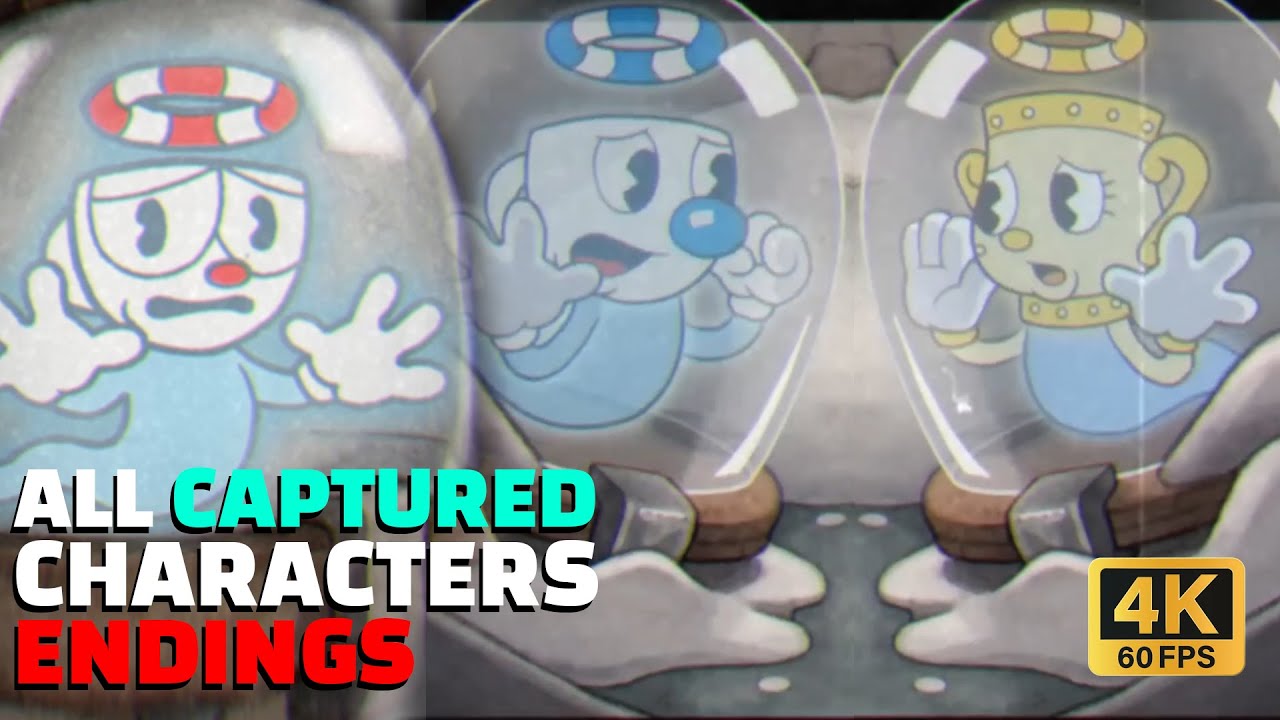 Cuphead DLC - All Captured Characters + ALL ENDINGS Cuphead the Delicious Last Course (4k 60FPS)