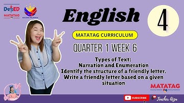 MATATAG ENGLISH 4 Quarter 1 Week 6 - Narration & Enumeration Text, Parts of a Friendly Letter