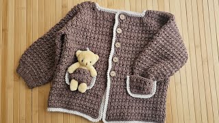 How to Crochet a Cute Teddy Bear Baby Cardigan|Easy Step  Tutorial.Cardigan Pattern for Beginners screenshot 5
