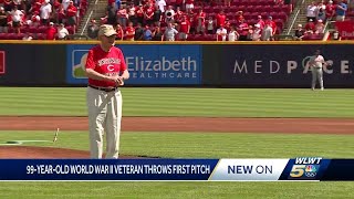 99-year-old World War II Veteran delivers Reds' ceremonial first pitch