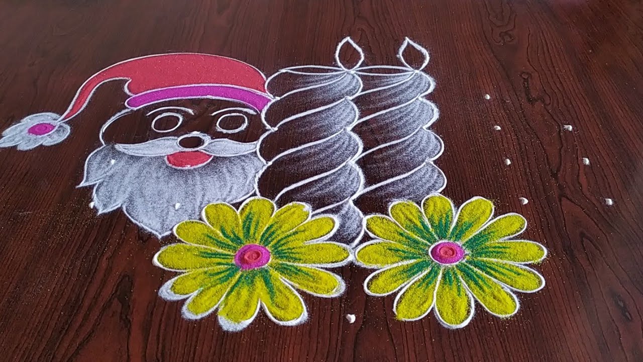 christmas special rangoli (7×3×3) dot's... - YouTube