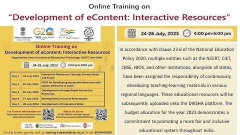5 Day Training by NCERT (24-28 July) on “Development of eContent: Interactive Resources”