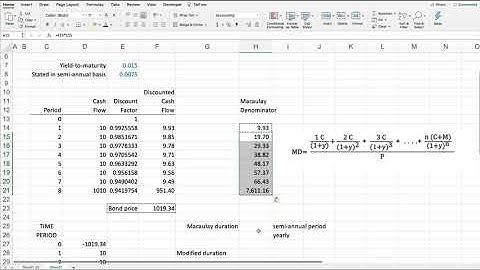 Bond Duration Calculation in Excel