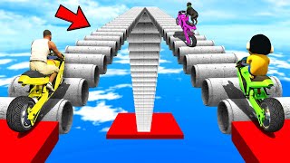 SHINCHAN AND FRANKLIN TRIED THE IMPOSSIBLE DUAL PIPES GAP BRIDGE PARKOUR CHALLENGE GTA 5