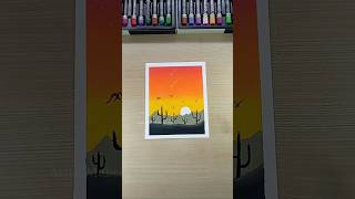 ✨ Easy sunset cactus painting l sunset landscape with oil pastel art #shorts #art #ytshorts #cactus