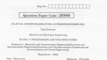 CS3353 | C Programming and Data Structures | Nov Dec 2023 | Anna University | Questions