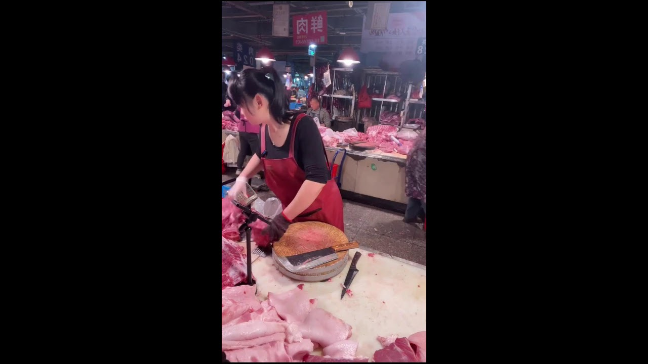 Traditional Meat Market Livestream | Female Vendor Butchering Pork | No Commentary