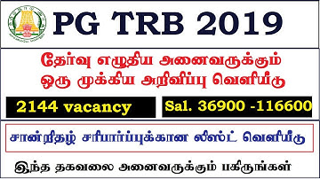 PG TRB 2019 - Certificate Verification List Released - Check now