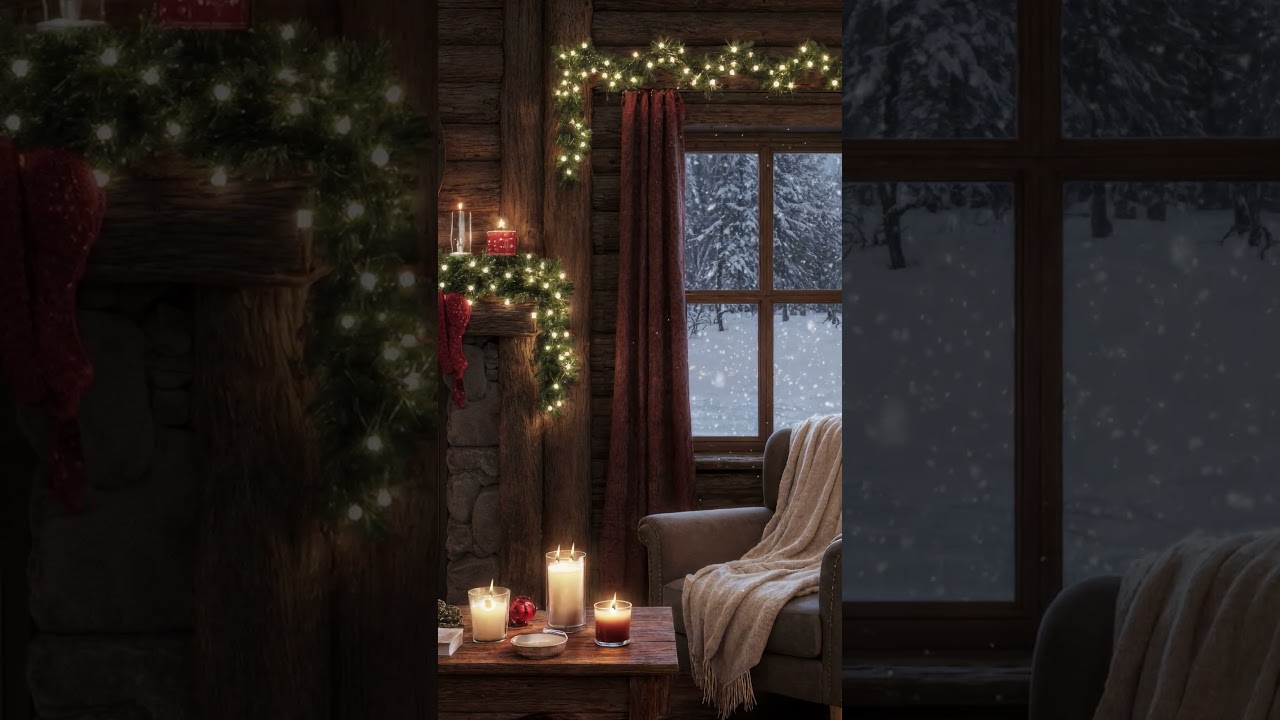 Cozy Christmas Cabin Vibes 🎄🔥 | Snowfall & Fireplace Ambience