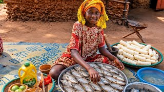 African Village cooking | deep fried Fish & Cassava Cooked the Traditional Way!