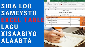 Barashada excel  Sida loo sameysto excel table lagu xisaabiyo alaabta casharkii.9aad