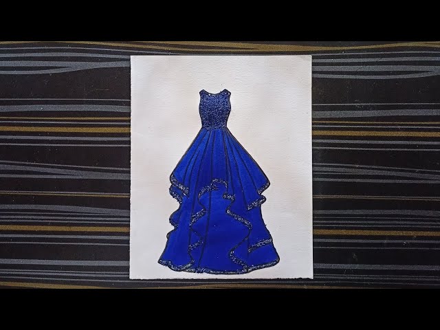 beautiful blue dress 💙 painting ll glitter blue dress drawing #satisfying #fashiondrawing #shorts