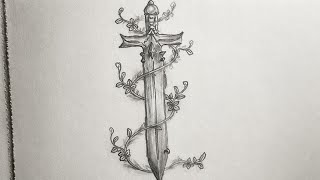Beautiful Sword Pencil Drawing |Easy Sword Sketch with Floral Design | Step by Step Drawing Tutorial