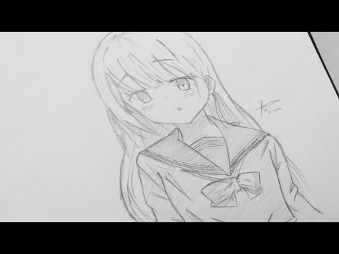 Tutorial! How to draw cute anime girl - School uniform with pencil