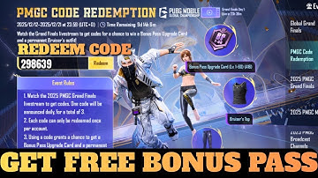 PMGC CODE REDEMPTION | GET FREE BONUS PASS 1 TO 60 UNLOCK