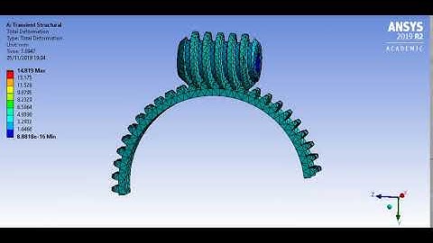 Transient structural analysis of Worm gear (deformation animation)