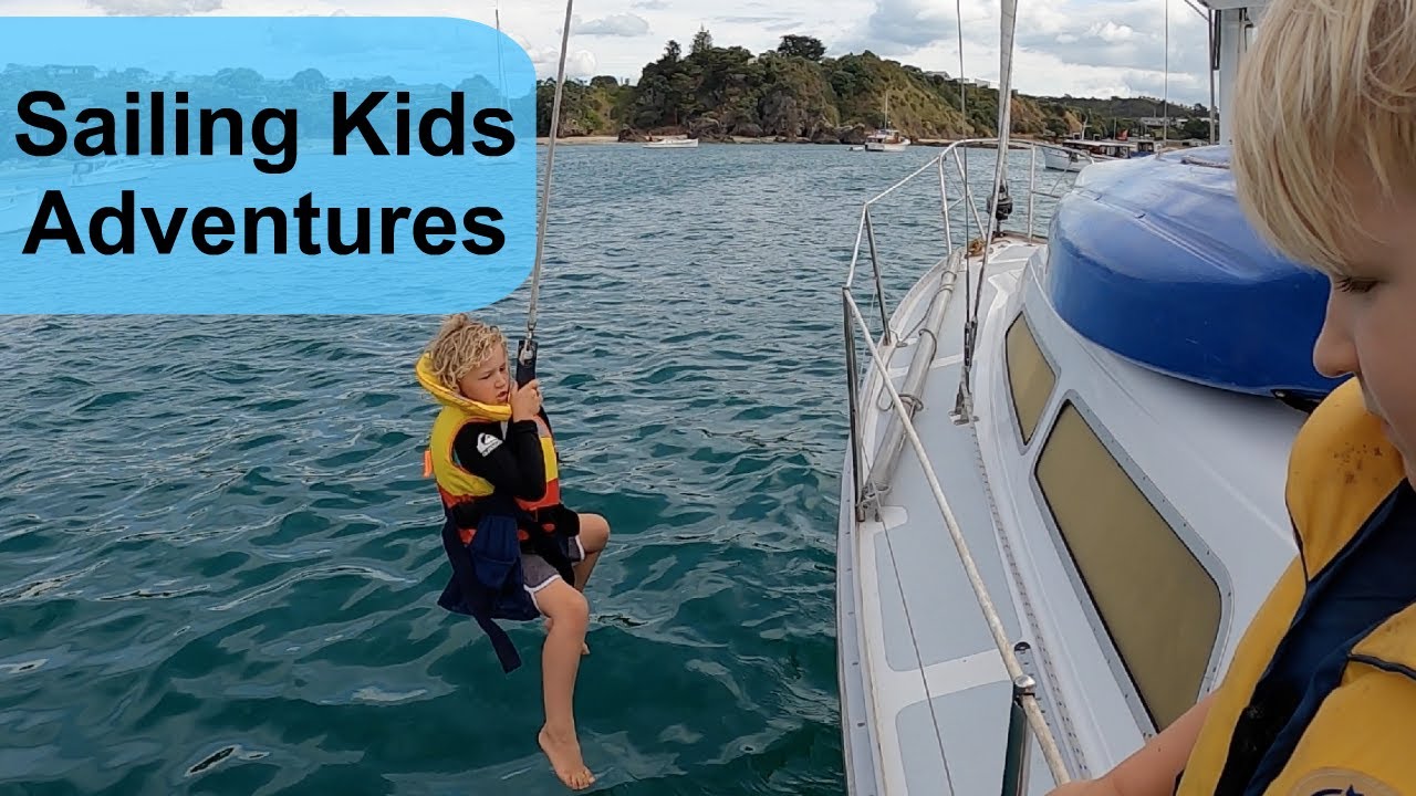Swinging off the boat at Waiheke and the stunning Motuihe Island by drone from Sailing Kids Ep 14