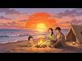 Beach Camping At Sunset 🌊 Cozy Family Life, Ocean Waves &amp; Relaxing Sleep Animation