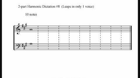 2 Part Harmonic Dictation #8:  10 notes (Leaps in only 1 voice)