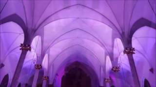 Sacred Heart wedding lighting in Lavender by Duluth Event Lighting