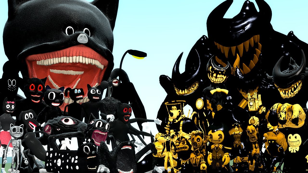 ALL CARTOON CAT FAMILY VS BENDY THE INK MACHINE CHARACTERS (Garry's Mod)