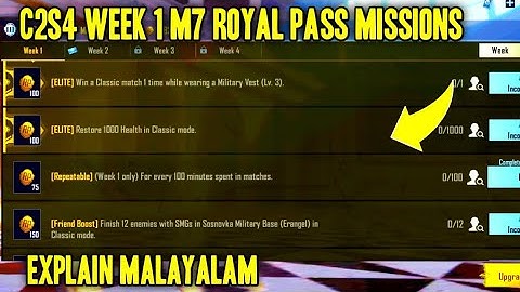 C2S4 WEEK 1 M7 ROYAL PASS MISSIONS EXPLAIN MALAYALAM | BGMI M7 ROYAL PASS MISSION | MK Z GAMING