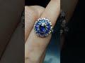 Blue flower 15 ct natural sapphire wrapped with more smaller sapphire  diamonds shorts gemstone