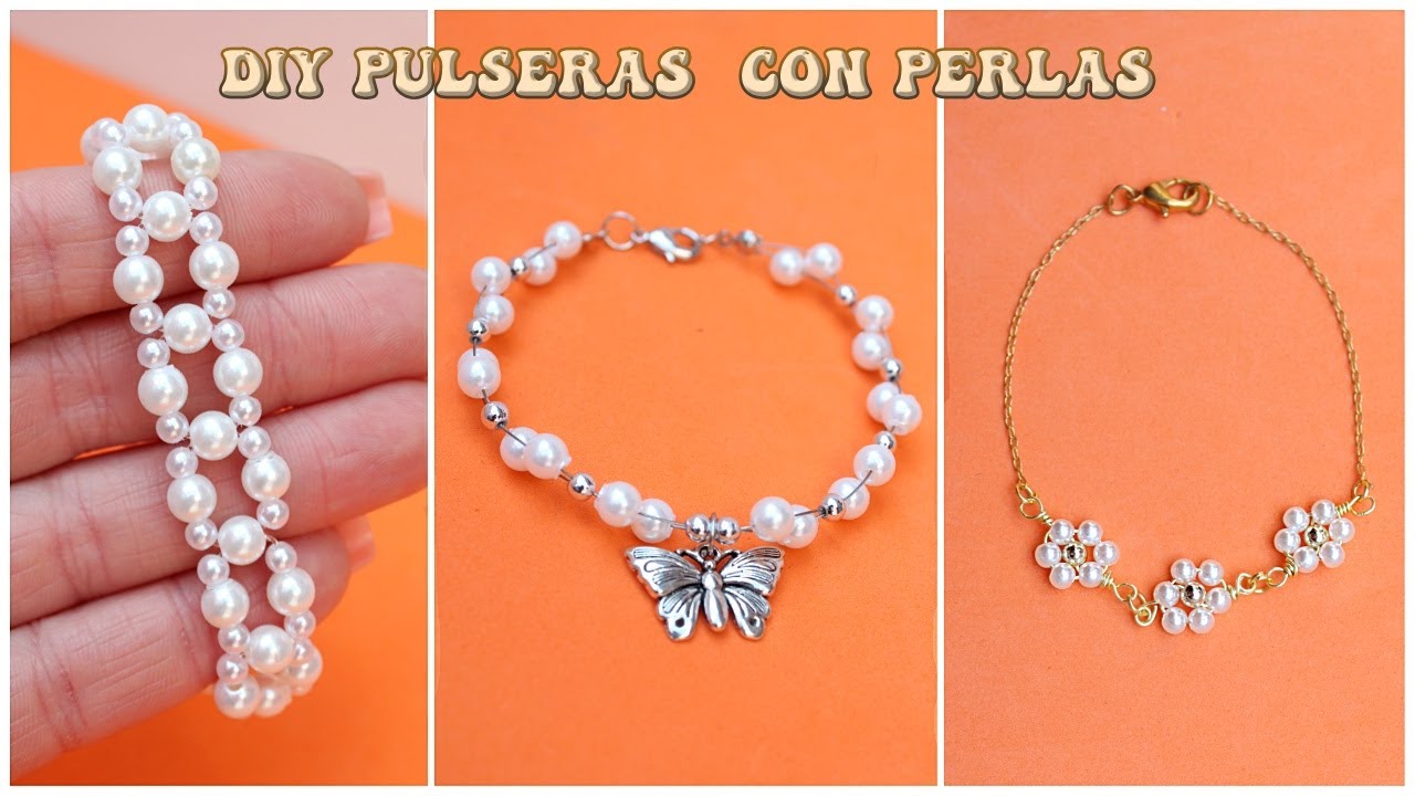 PULSERAS CON PERLAS de moda🧡 fáciles y muy lindas 🧡como hacer paso paso