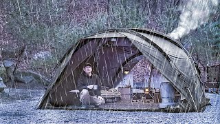 Heavy rain camping / Strong winter rain camping / Rain sound ASMR